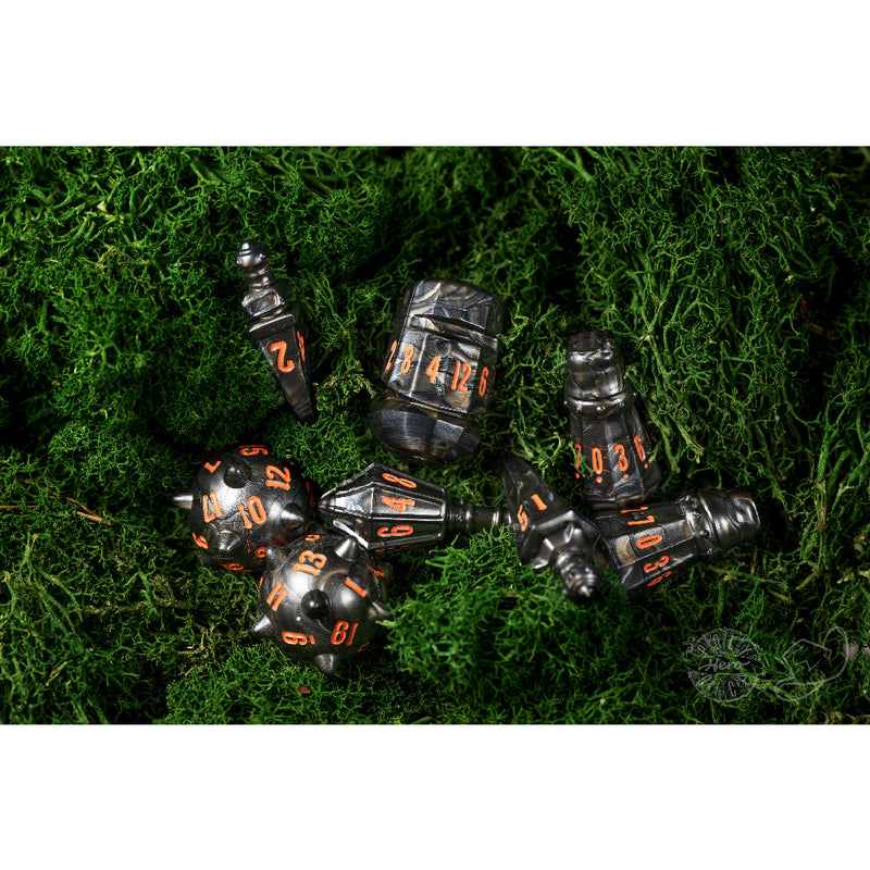 Polyhero dice warrior 8 dice set steel grey