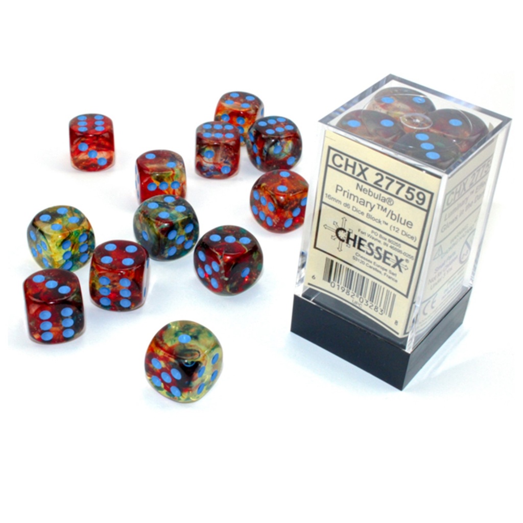Chessex Manufacturing 16 Mm D6 Cube Luminary Nebula Dice, Primary Turquoise - 12 per Pack