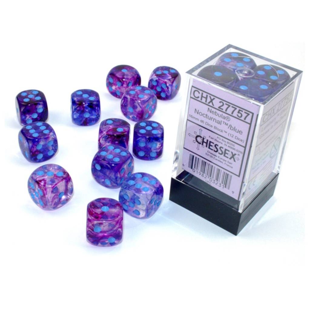DND Dice Set - Chessex D&D Dice - 16mm Nebula Nocturnal & Blue Luminary Plastic Polyhedral Dice Set-Dungeons and Dragons Dice Includes 12 Dice – D6