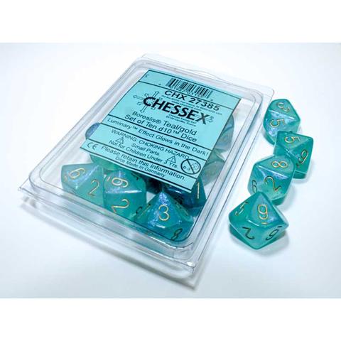 Borealis Teal and Gold Luminary 10 D10 Dice Set Offered by Publisher Services