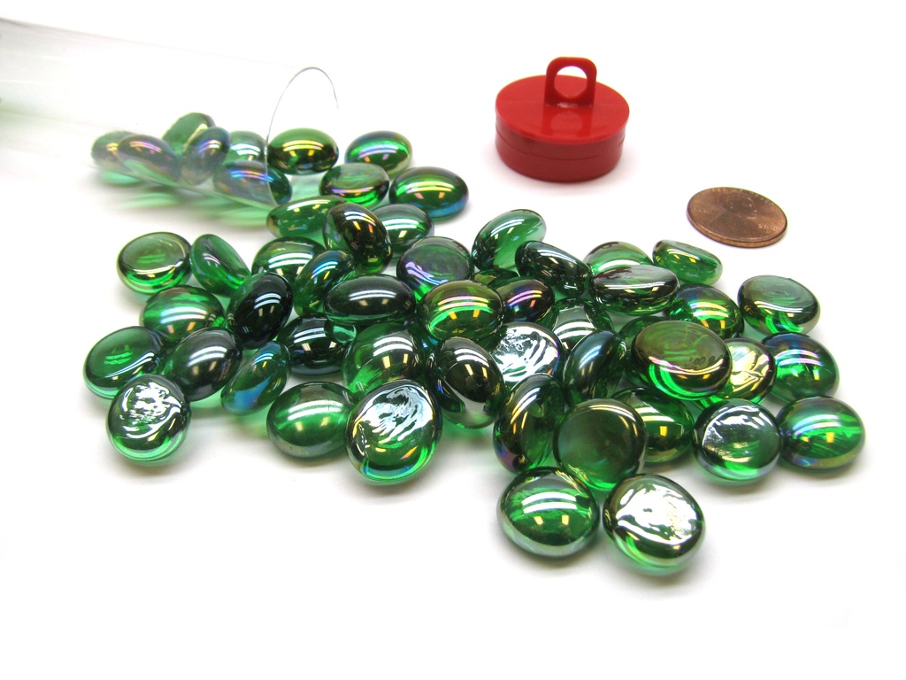 Chessex Manufacturing GlassStonesTube - Crystal Green Iridized, Board Gaming Stone - 40 Piece