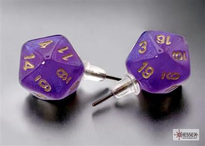 Chessex Stud Earrings Borealis Royal Purple Mini-Poly d20 Pair