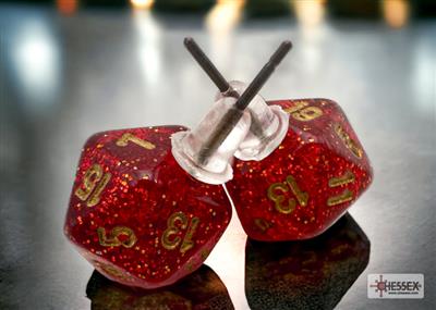 [BF-105901] Chessex Stud Earrings Glitter Ruby Mini-Poly d20 Pair