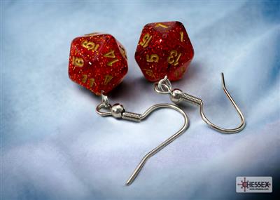 [BF-105889] Chessex Hook Earrings Glitter Ruby Mini-Poly d20 Pair
